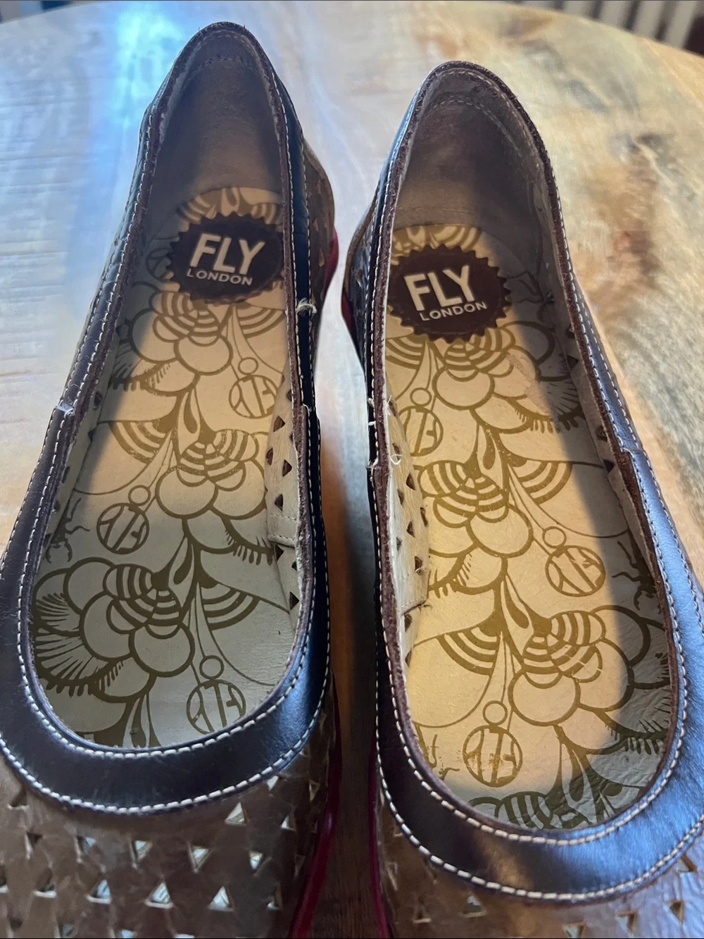 Fly London- Women's Leather Wedge Pumps in Brown with Red Trim size 40 or US9